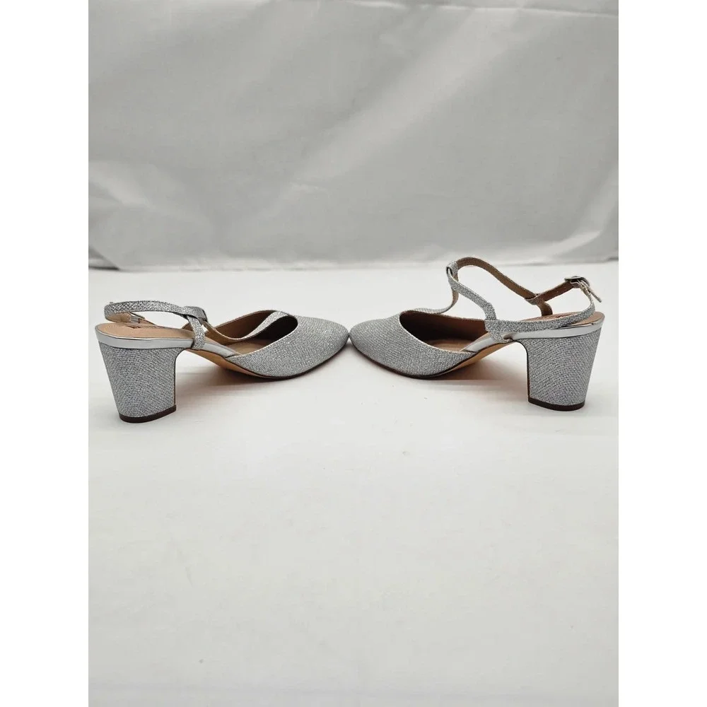 Women IDIFU Pumps Size 9 Silver Party Glitter Block Heel T-Strap HB 9